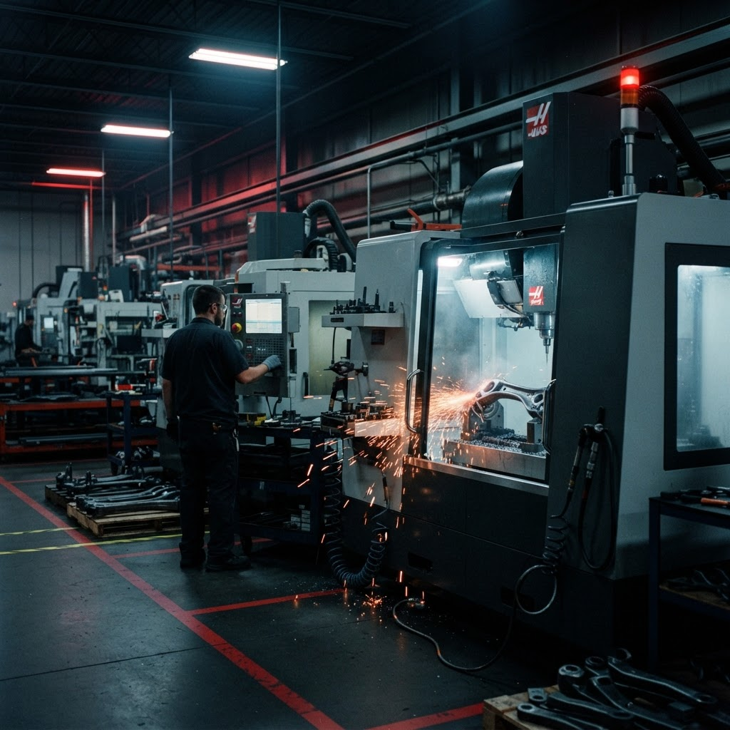 Precision machining of suspension components at our Gebze manufacturing partner